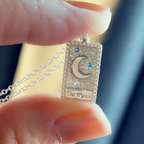 Sterling Silver Rectangle Moon and Stars Necklace - Picture 9 of 17